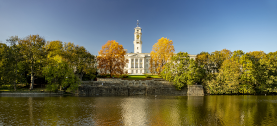 View across lake of Trent building, University Park