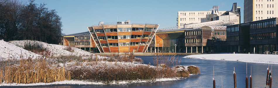 Djanogly Learning Resource Centre in snow