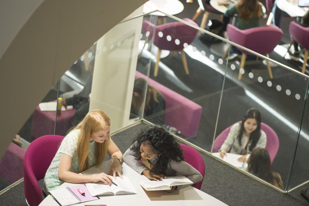 Top down view of students in George Green Library
