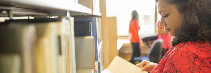 Person browsing library shelves