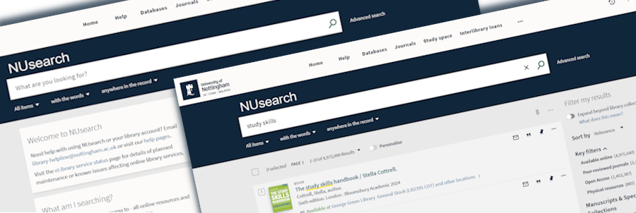 Screenshot of NUSearch home and result pages