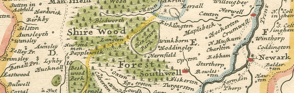 Close up of an illustrated map of Nottinghamshire