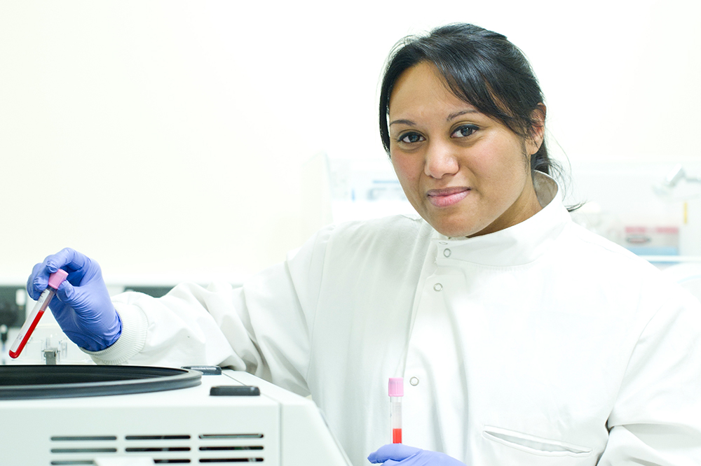 A researcher in a lab coat