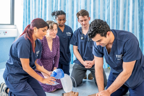 Medical students perform CPR training