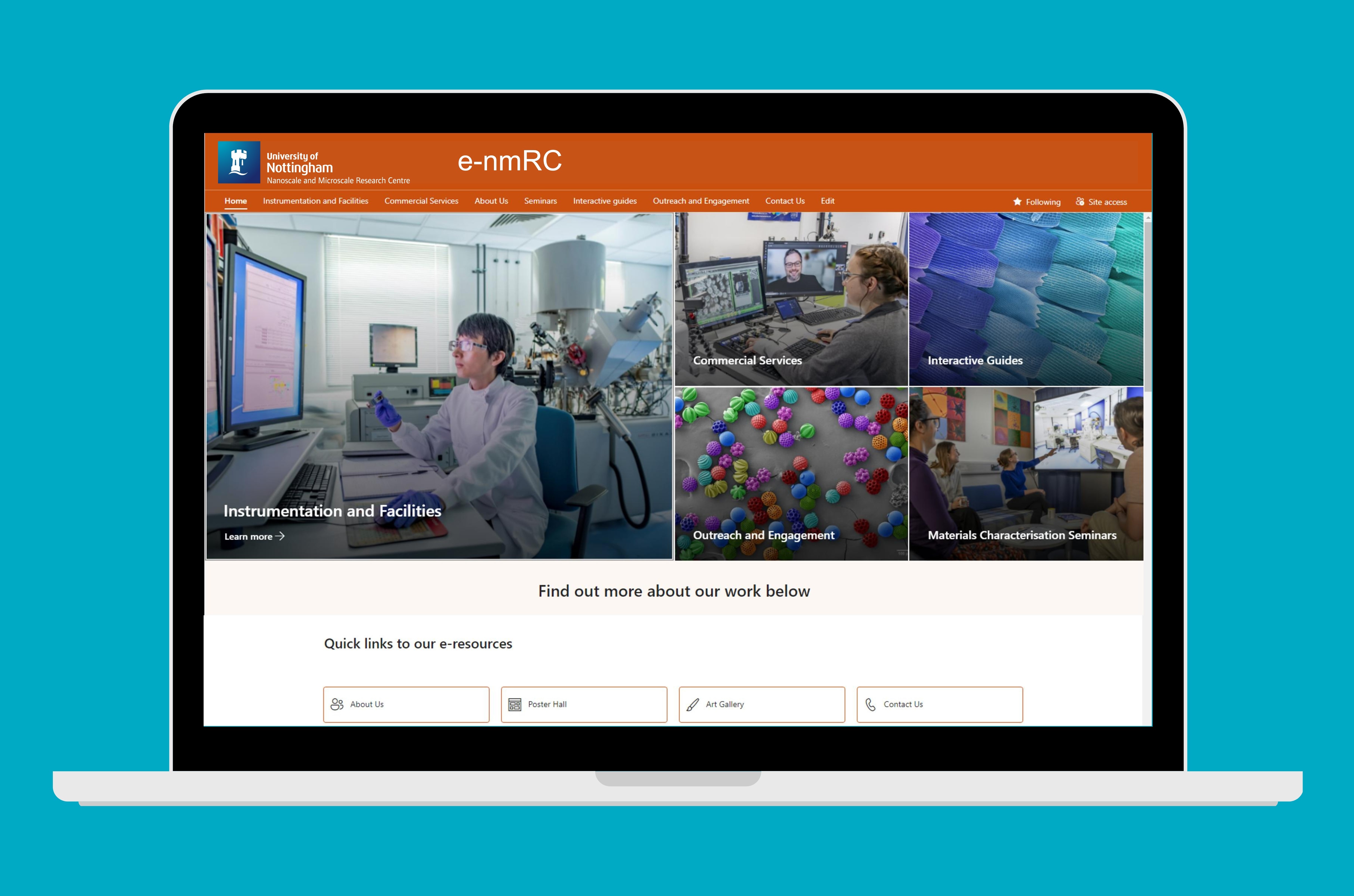 Laptop showing e-nmRC digital hub homepage