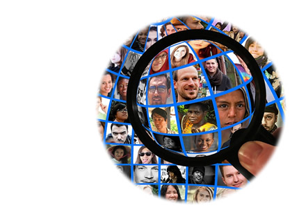 image of magnifying glass and people