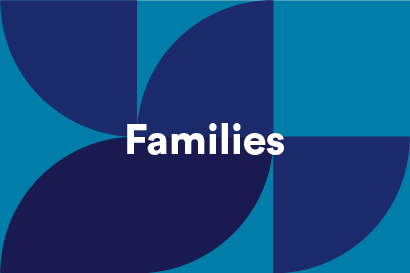 Families written on a blue background, with semi circles
