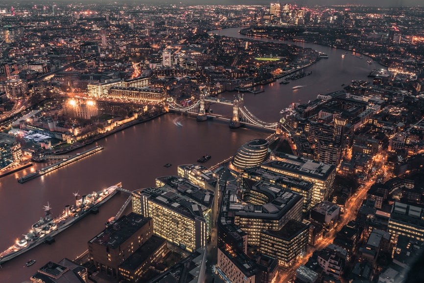 London at night from overhead