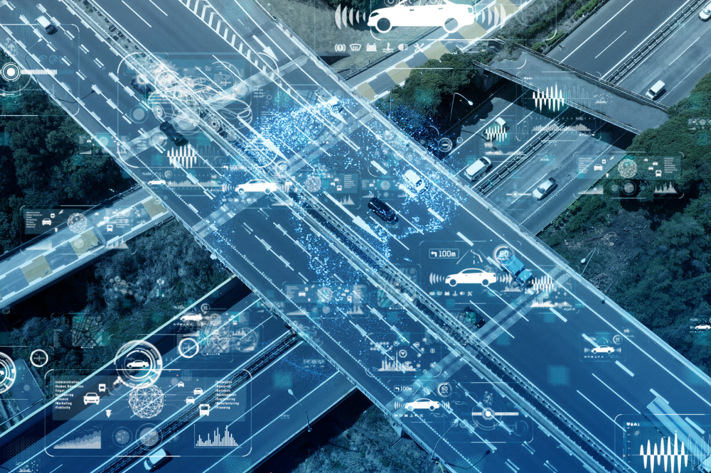 image of motoway with tech images over