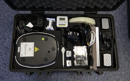 Suitcase filled with genetic sequencing equipment for field work