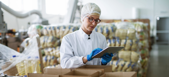 AI generated image of a scientist working in a food processing lab