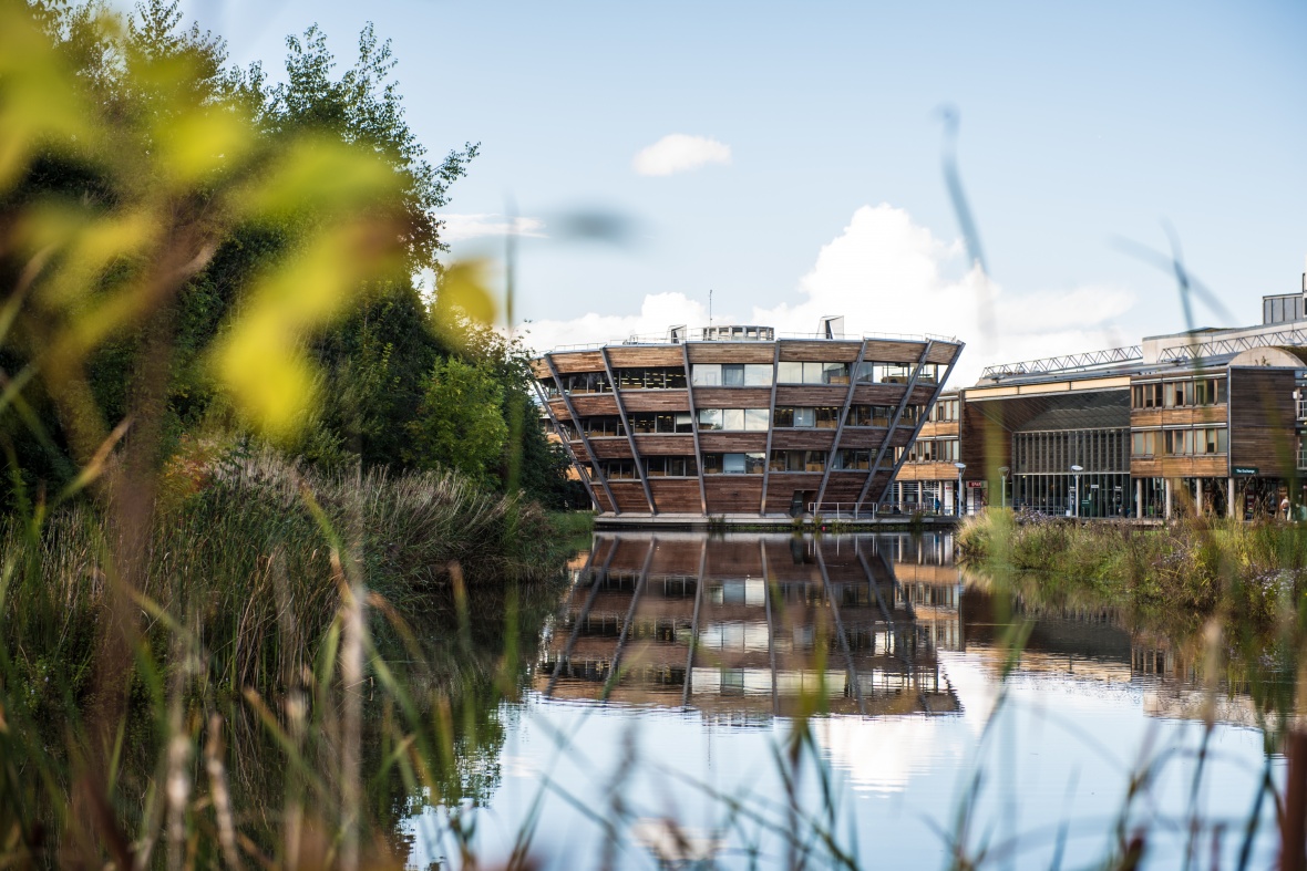 External view of the Learning Resource Centre (LRC) and the Exchange building, Jubilee Campus
