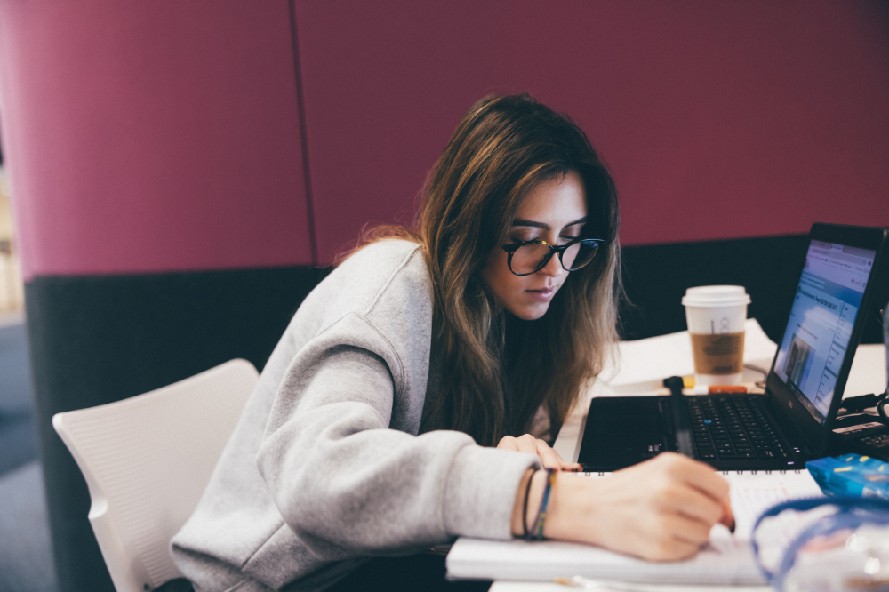 Student studying in the library