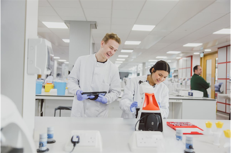 Students conduct an experiment