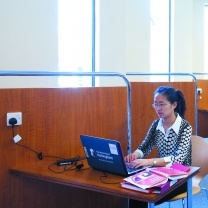 Student using a library laptop