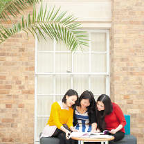 Students studying on Portland atrium