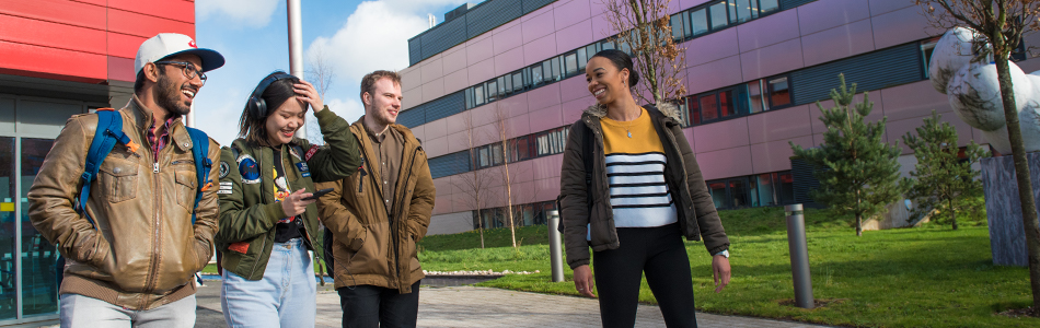 International students walking and talking on Jubilee Campus